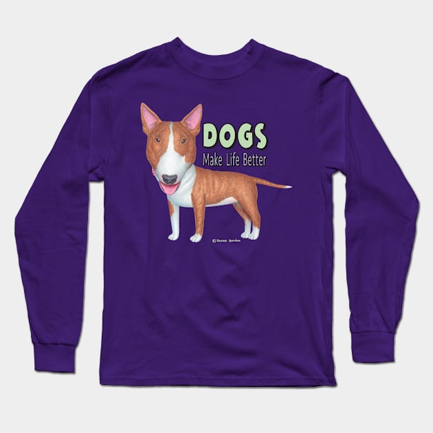 Cute Bull Terrier puppy making life better on purple shirt Long Sleeve T-Shirt by Danny Gordon Art